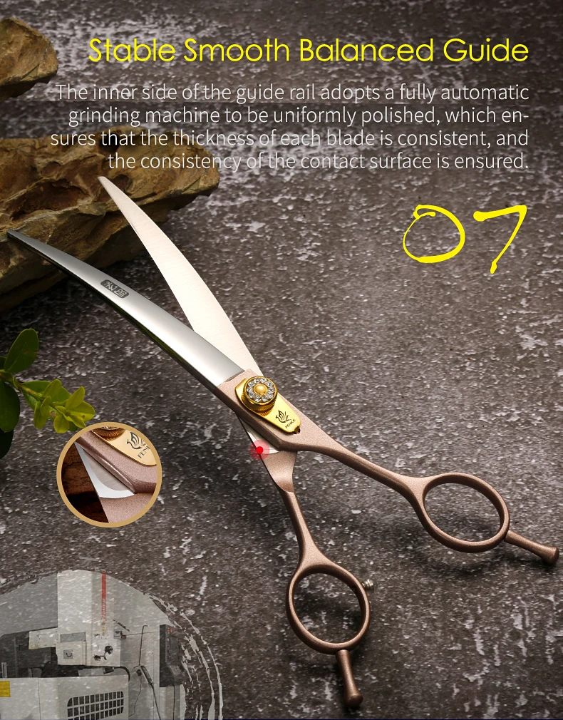 Fenice JP440C Steel Dog Scissors 7/7.5/8 Inch Pet Grooming Shears Curved Hair Trimming Scissors for Dogs Professional Groomer