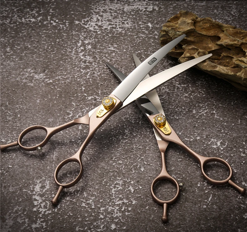 Fenice JP440C Steel Dog Scissors 7/7.5/8 Inch Pet Grooming Shears Curved Hair Trimming Scissors for Dogs Professional Groomer