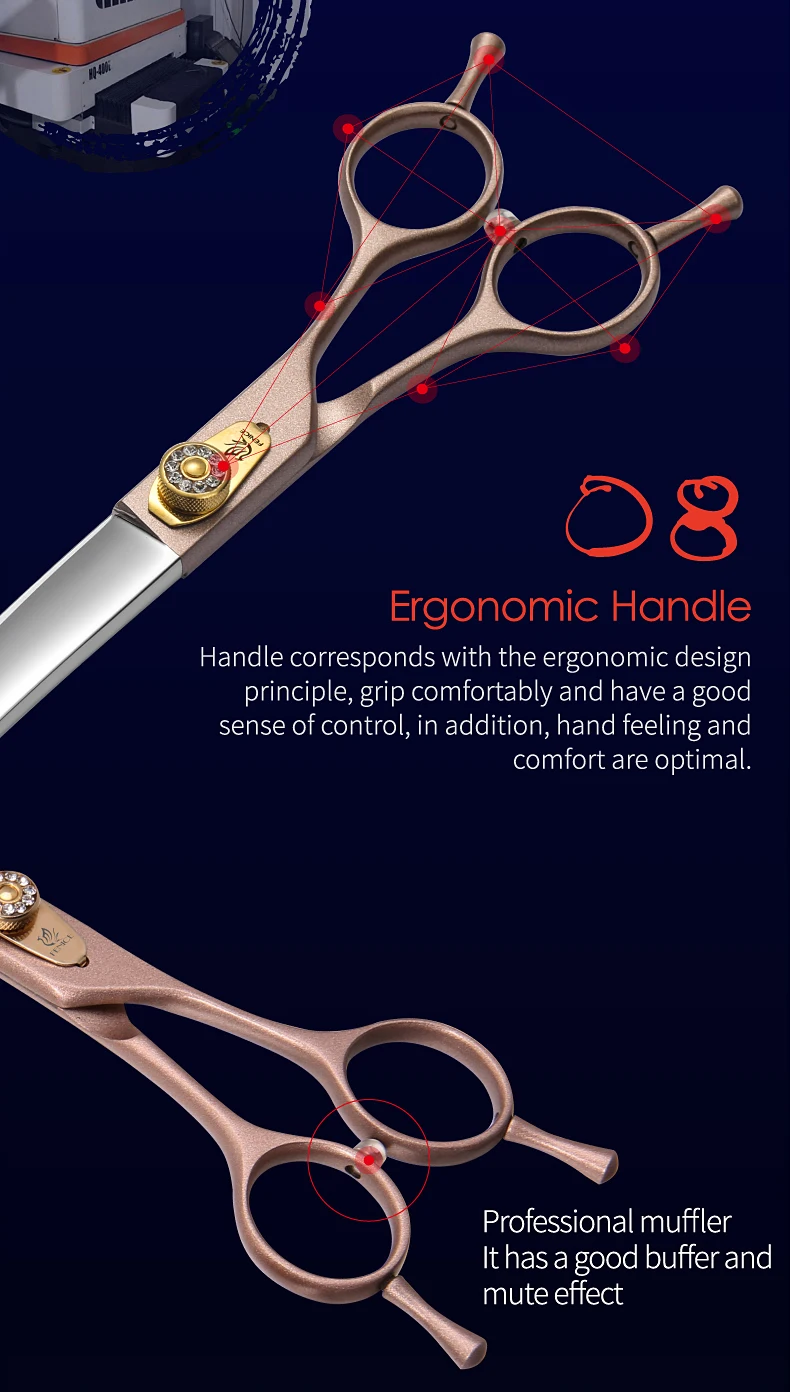 Fenice JP440C Steel Dog Scissors 7/7.5/8 Inch Pet Grooming Shears Curved Hair Trimming Scissors for Dogs Professional Groomer