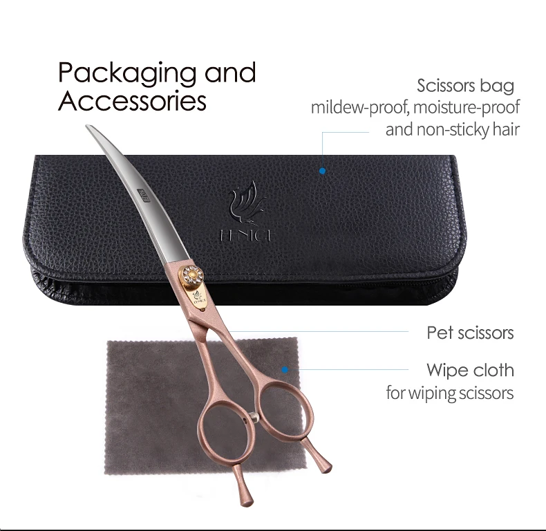 Fenice JP440C Steel Dog Scissors 7/7.5/8 Inch Pet Grooming Shears Curved Hair Trimming Scissors for Dogs Professional Groomer