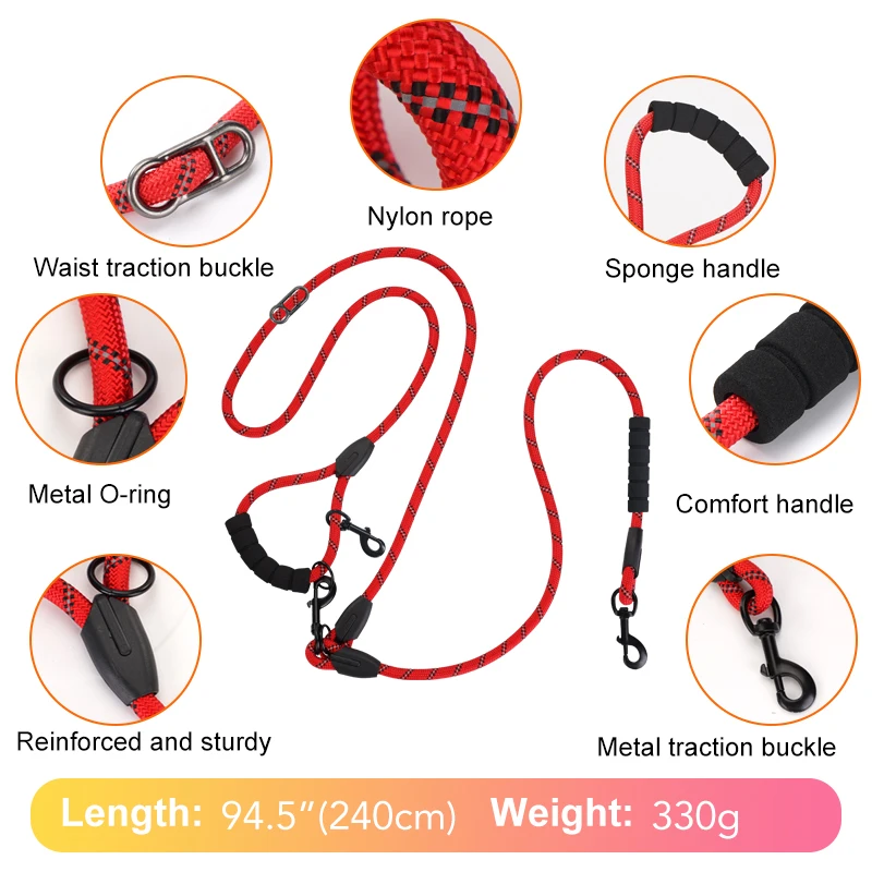 Pet Sling Rope Dog Leash 7.8ft Long with Padded Handle,Heavy Duty,for Control Safety Training | Leashes for Large Dogs or Medium