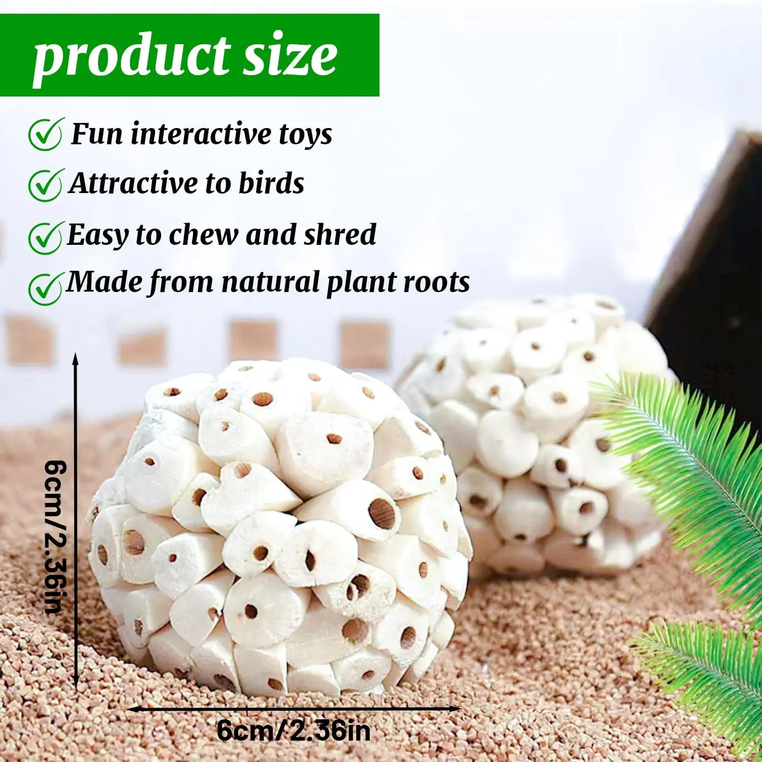Bird Chewing Toy Natural Sola Ball Parrot Shredder Foraging Toy for Finch Cockatiel African for Grey Gerbil Small
