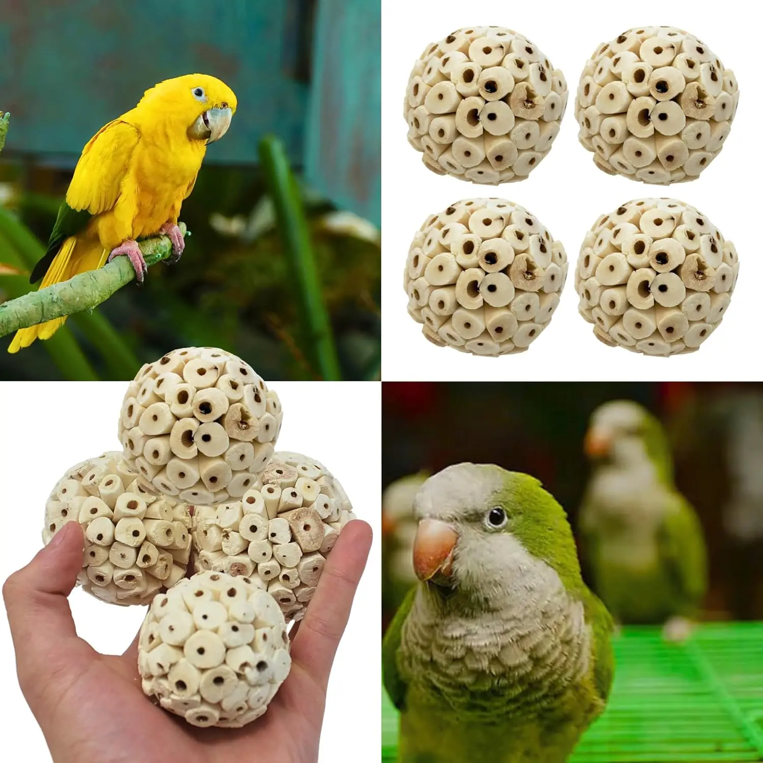 Bird Chewing Toy Natural Sola Ball Parrot Shredder Foraging Toy for Finch Cockatiel African for Grey Gerbil Small