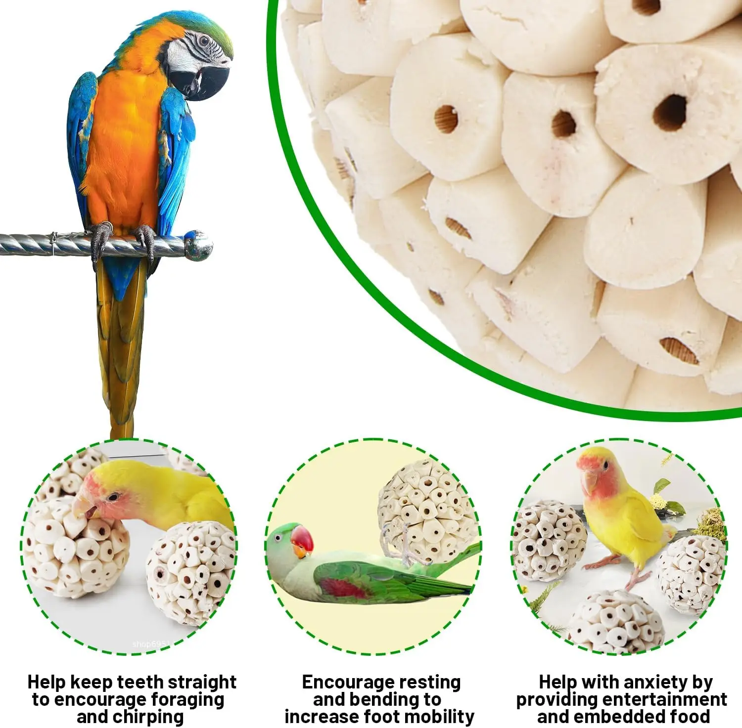 Bird Chewing Toy Natural Sola Ball Parrot Shredder Foraging Toy for Finch Cockatiel African for Grey Gerbil Small