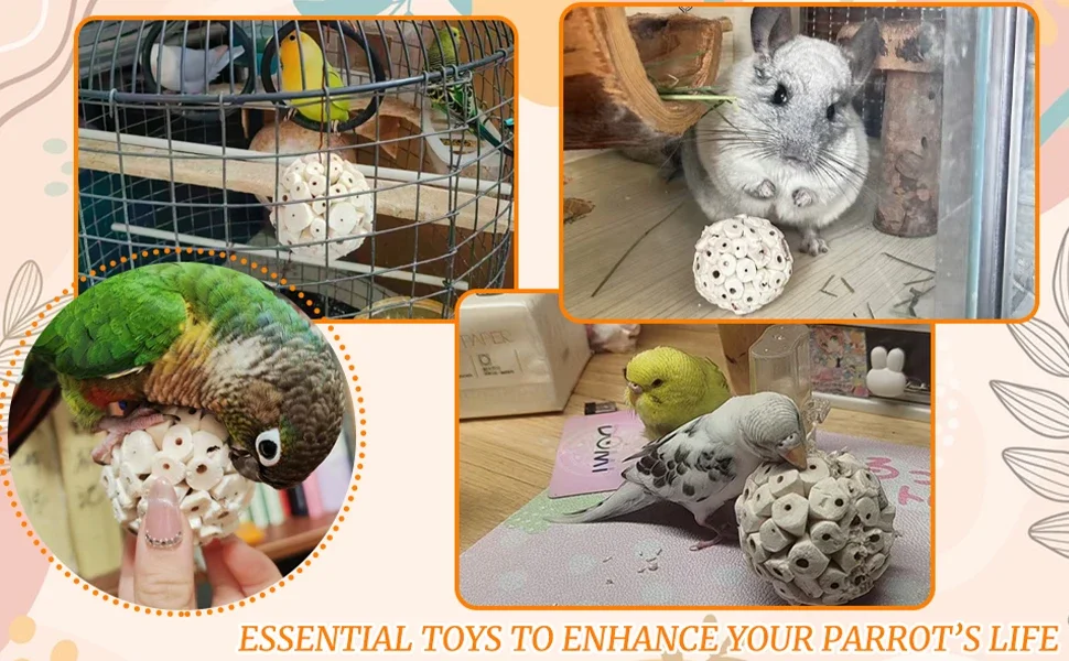 Bird Chewing Toy Natural Sola Ball Parrot Shredder Foraging Toy for Finch Cockatiel African for Grey Gerbil Small