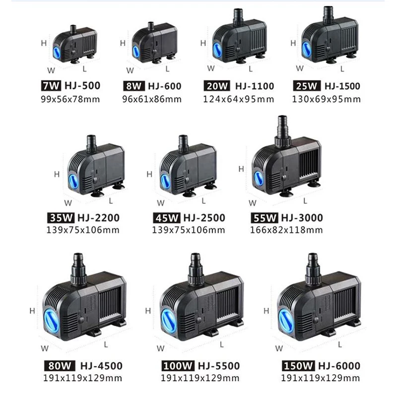 20/25/35/45/55/80/100/150W Multifunctional Submersible Pump Aquarium Fish Tank Water Pump Pond Flow Adjustable Filter Water Pump
