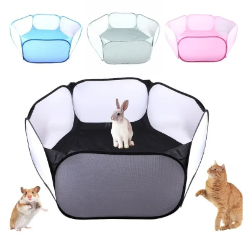 Transparent Portable Pet Cage Tent Dog Cat Playpen Open Folding Yard Fence for Hamster Rabbit Guinea Pig Small Pet Cage