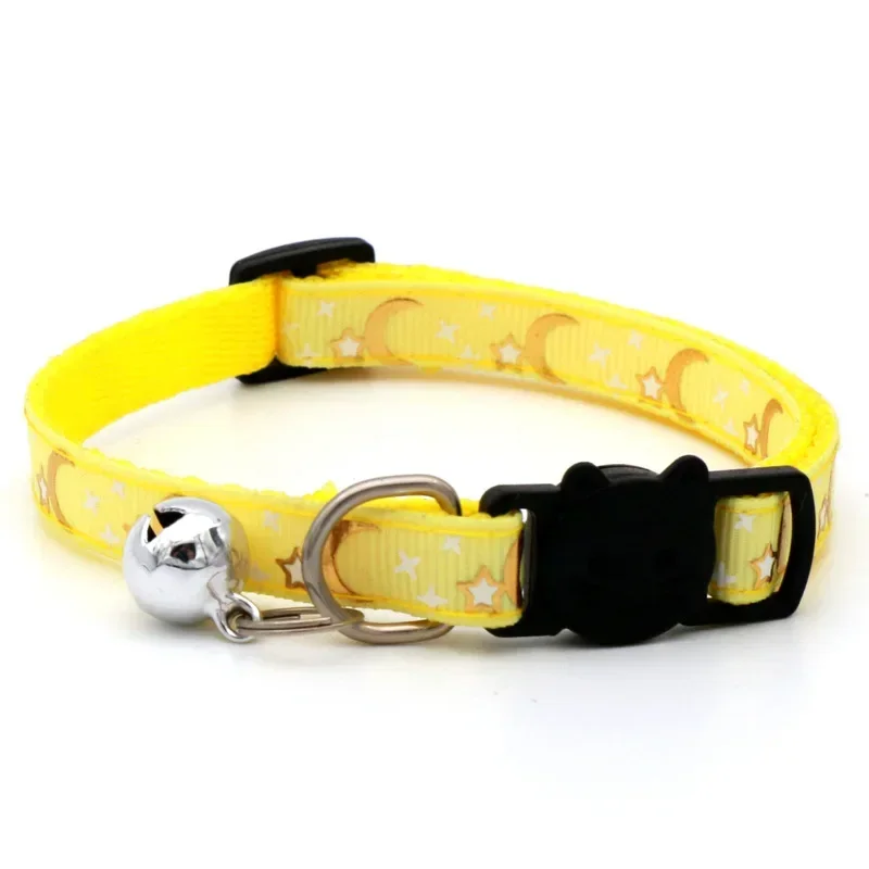 Pet Collar Cat Dog Gold Color Stars and Moon Pet Collar with Bell and PP Material Separate Luminescence Safety Buckle Solid Safe