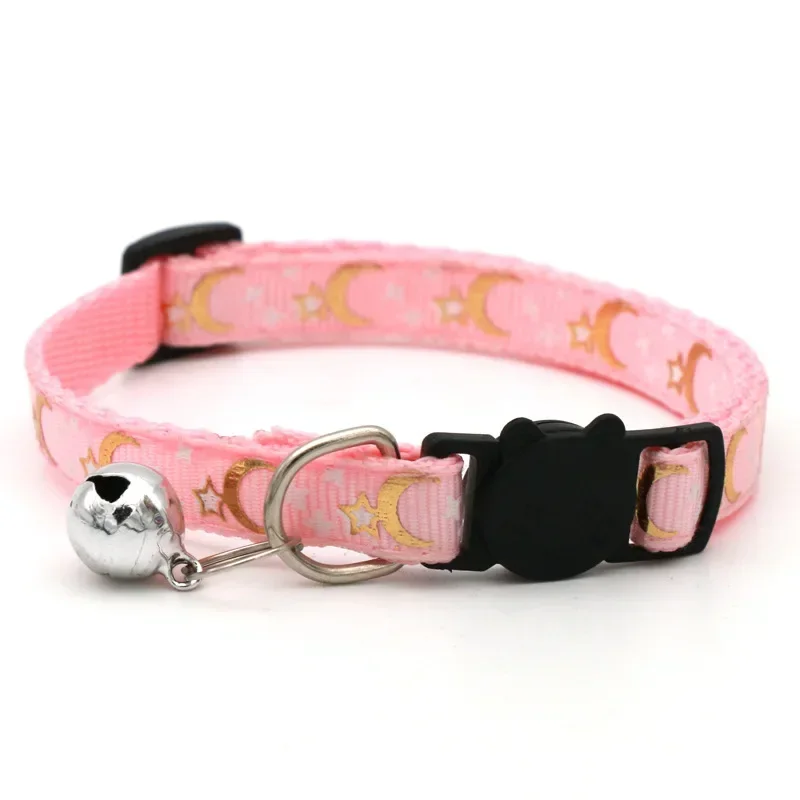 Pet Collar Cat Dog Gold Color Stars and Moon Pet Collar with Bell and PP Material Separate Luminescence Safety Buckle Solid Safe