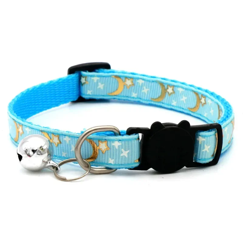 Pet Collar Cat Dog Gold Color Stars and Moon Pet Collar with Bell and PP Material Separate Luminescence Safety Buckle Solid Safe