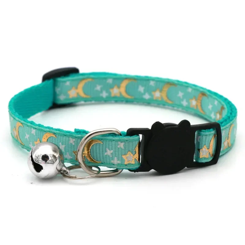 Pet Collar Cat Dog Gold Color Stars and Moon Pet Collar with Bell and PP Material Separate Luminescence Safety Buckle Solid Safe