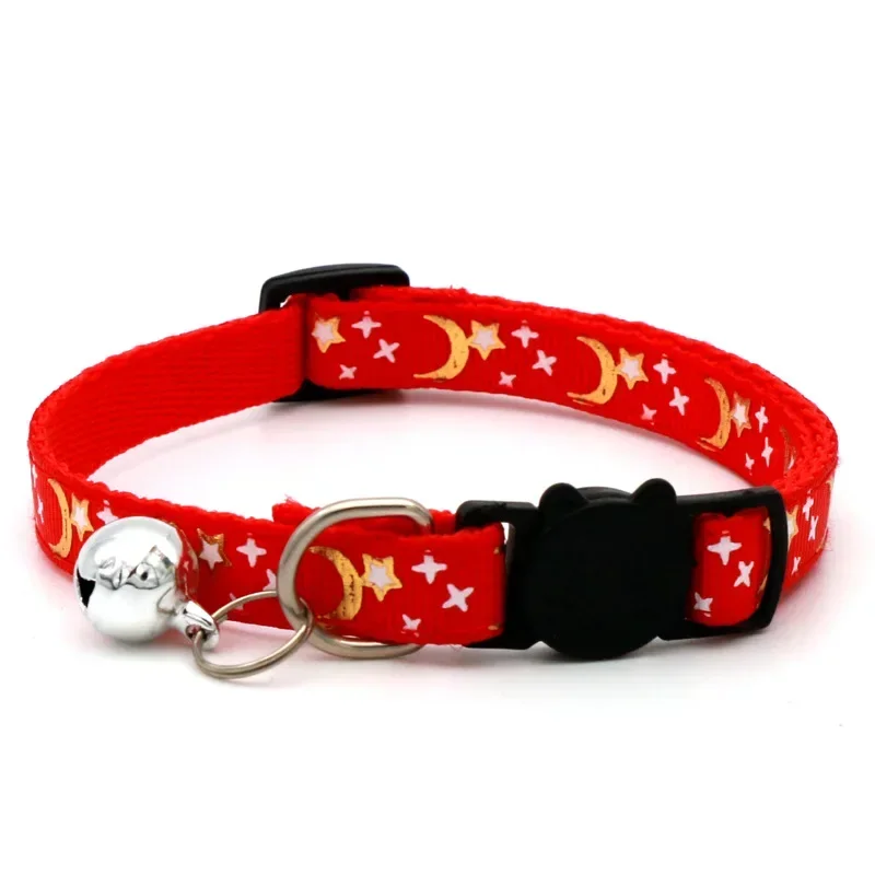 Pet Collar Cat Dog Gold Color Stars and Moon Pet Collar with Bell and PP Material Separate Luminescence Safety Buckle Solid Safe