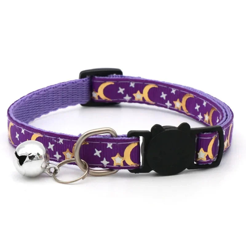 Pet Collar Cat Dog Gold Color Stars and Moon Pet Collar with Bell and PP Material Separate Luminescence Safety Buckle Solid Safe