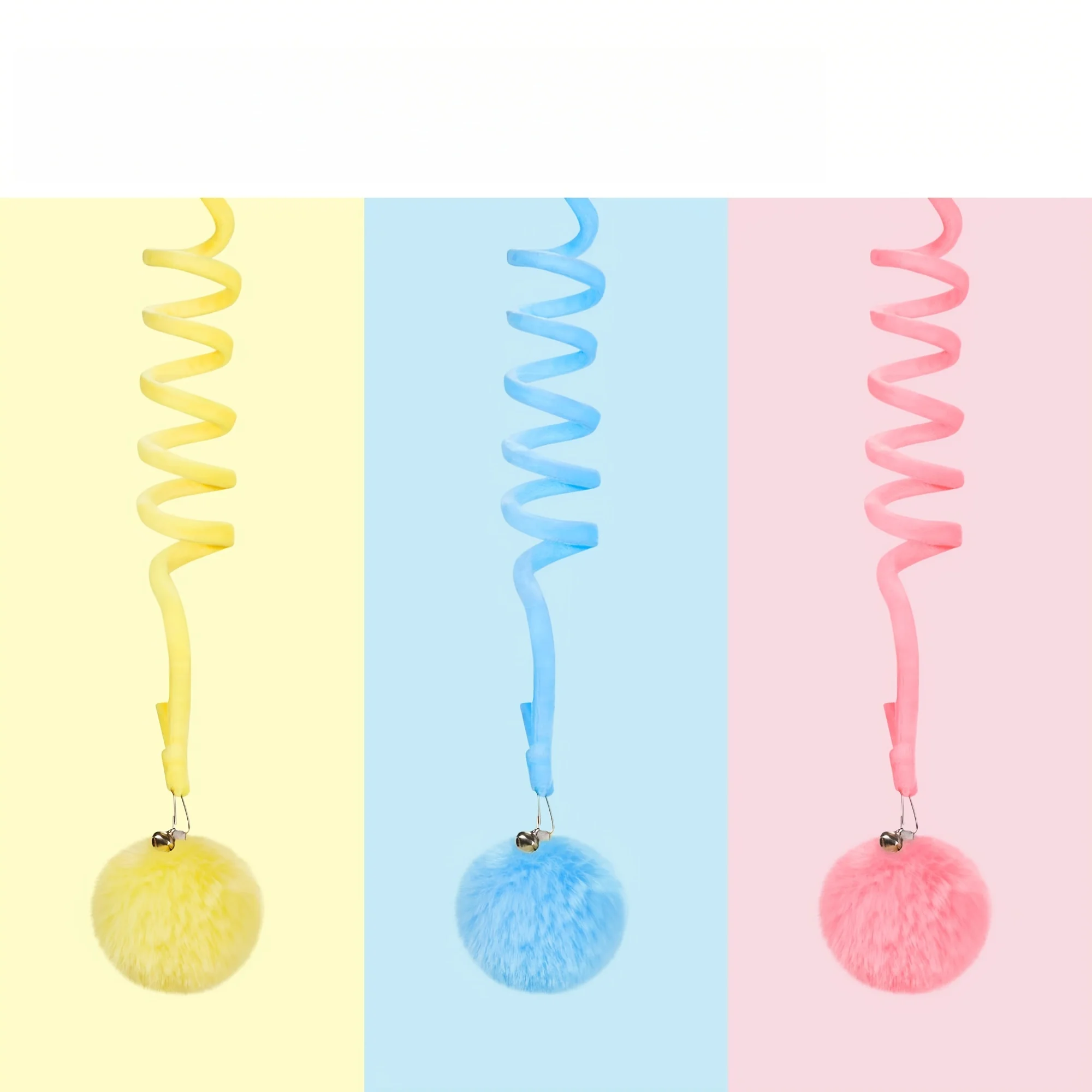 1pc Suction Cup Spring Fur Ball Retractable Cat Teaser with Bells Colorful Elastic Strings Fluffy Balls Cat Toy Pet Supplies