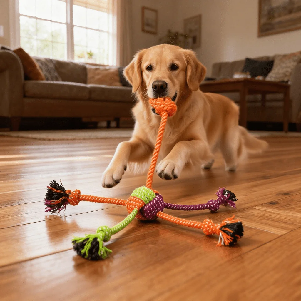 1pc Durable Bite-Resistant Interactive Knot Toy for Dogs- Chewable Rope with Green&Orange Fringes,Playful Design, Dog Toys