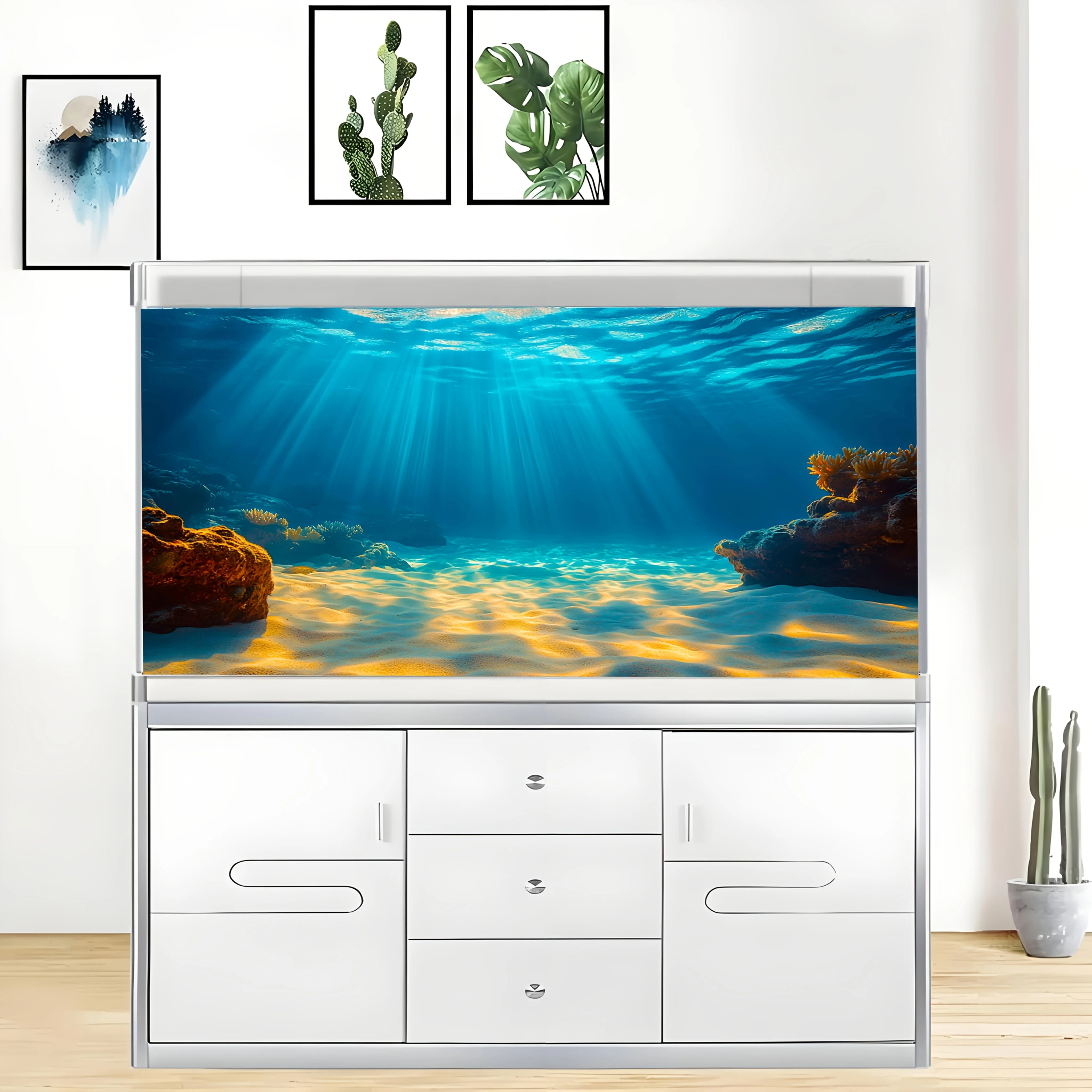 Sunshine Beach, Aquarium Background Wallpaper, Fish Tank Stickers, Suitable for Aquariums, Fish Tanks, High Definition