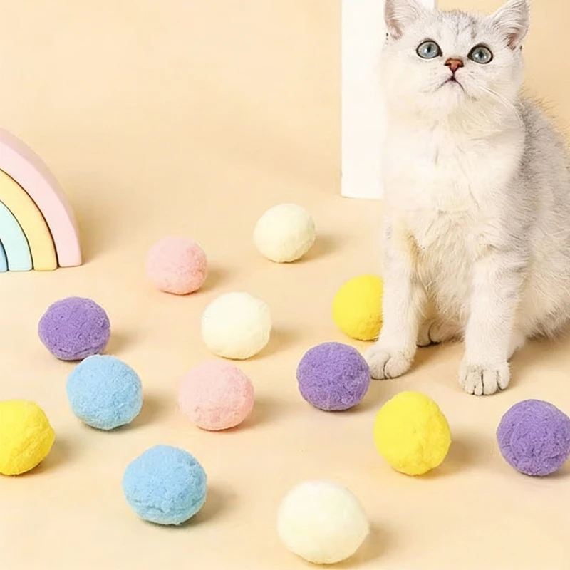 6cm/2.4inch Big Size Plush Balls Cat Toys, 10pcs Colorful Plush Cat Ball Toys, Interactive Cat Chew Chasing Ball Toys