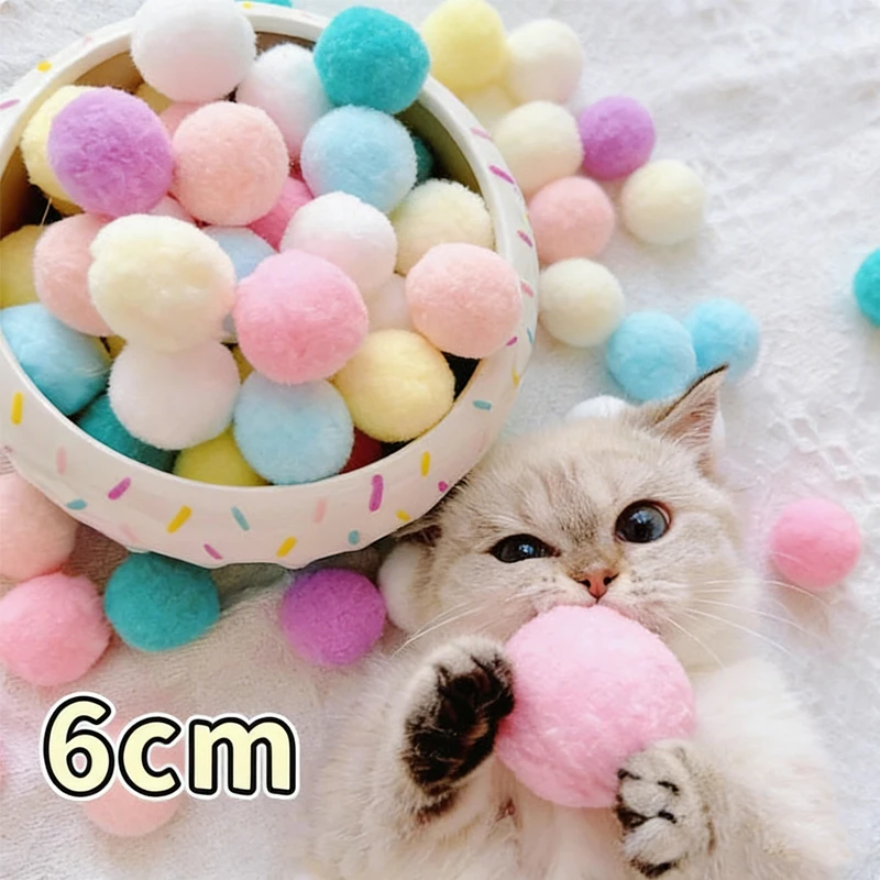 6cm/2.4inch Big Size Plush Balls Cat Toys, 10pcs Colorful Plush Cat Ball Toys, Interactive Cat Chew Chasing Ball Toys