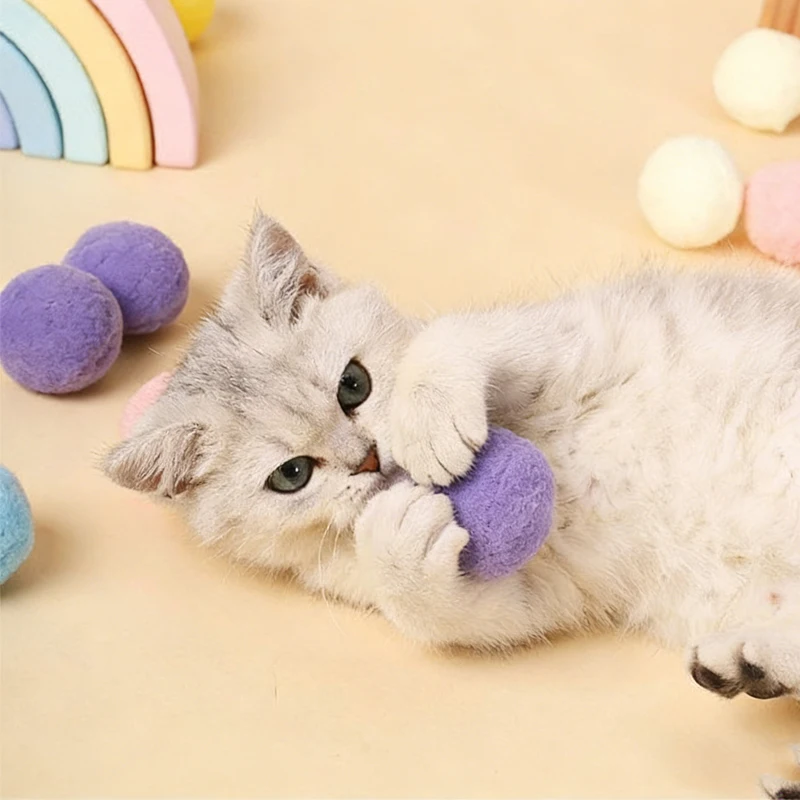 6cm/2.4inch Big Size Plush Balls Cat Toys, 10pcs Colorful Plush Cat Ball Toys, Interactive Cat Chew Chasing Ball Toys