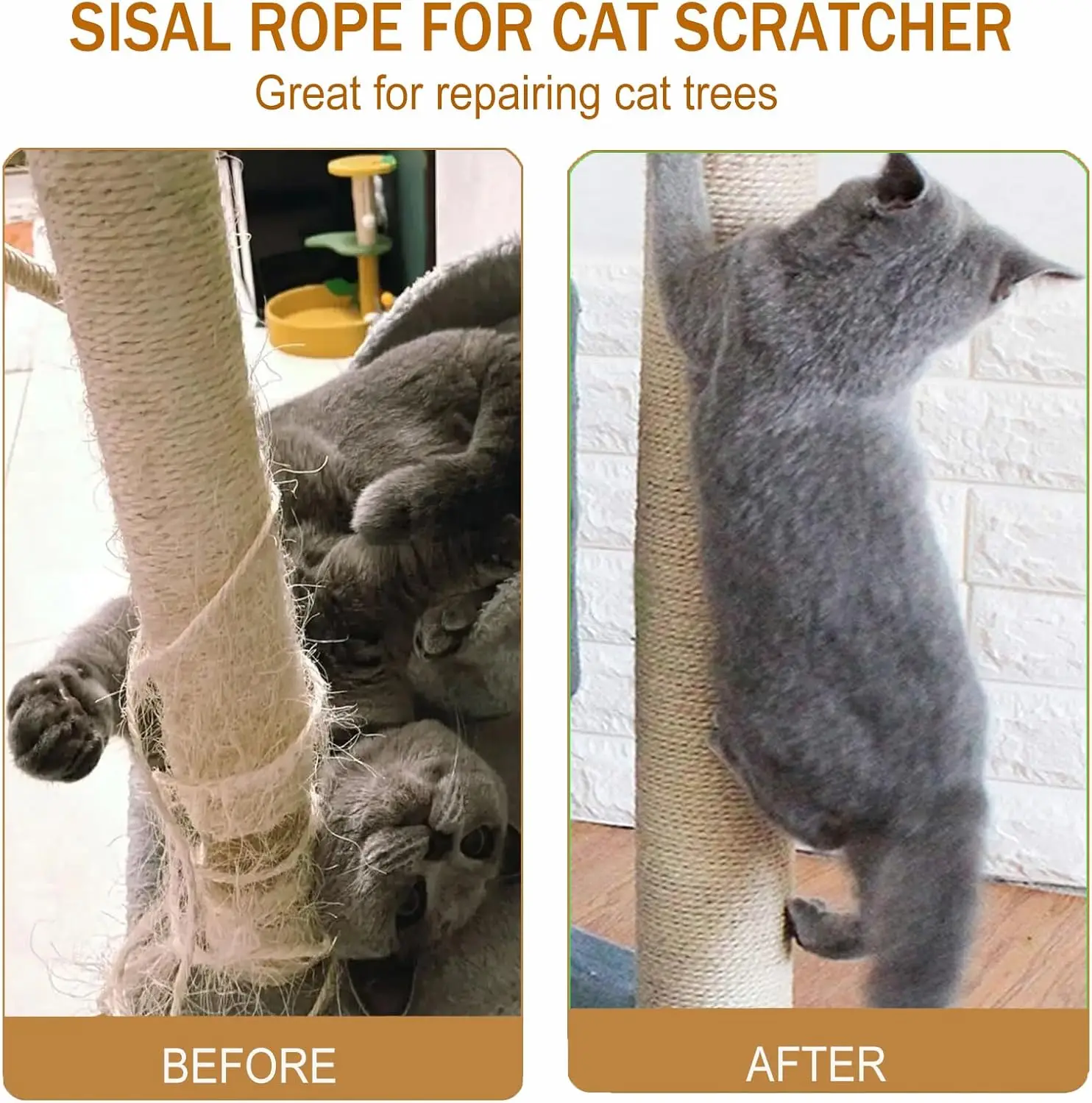 20M Natural Sisal Rope Cat Scratcher Rope Tree Scratching DIY Toy Paw Claw Furniture Protector Scratching Post Cat Accessories