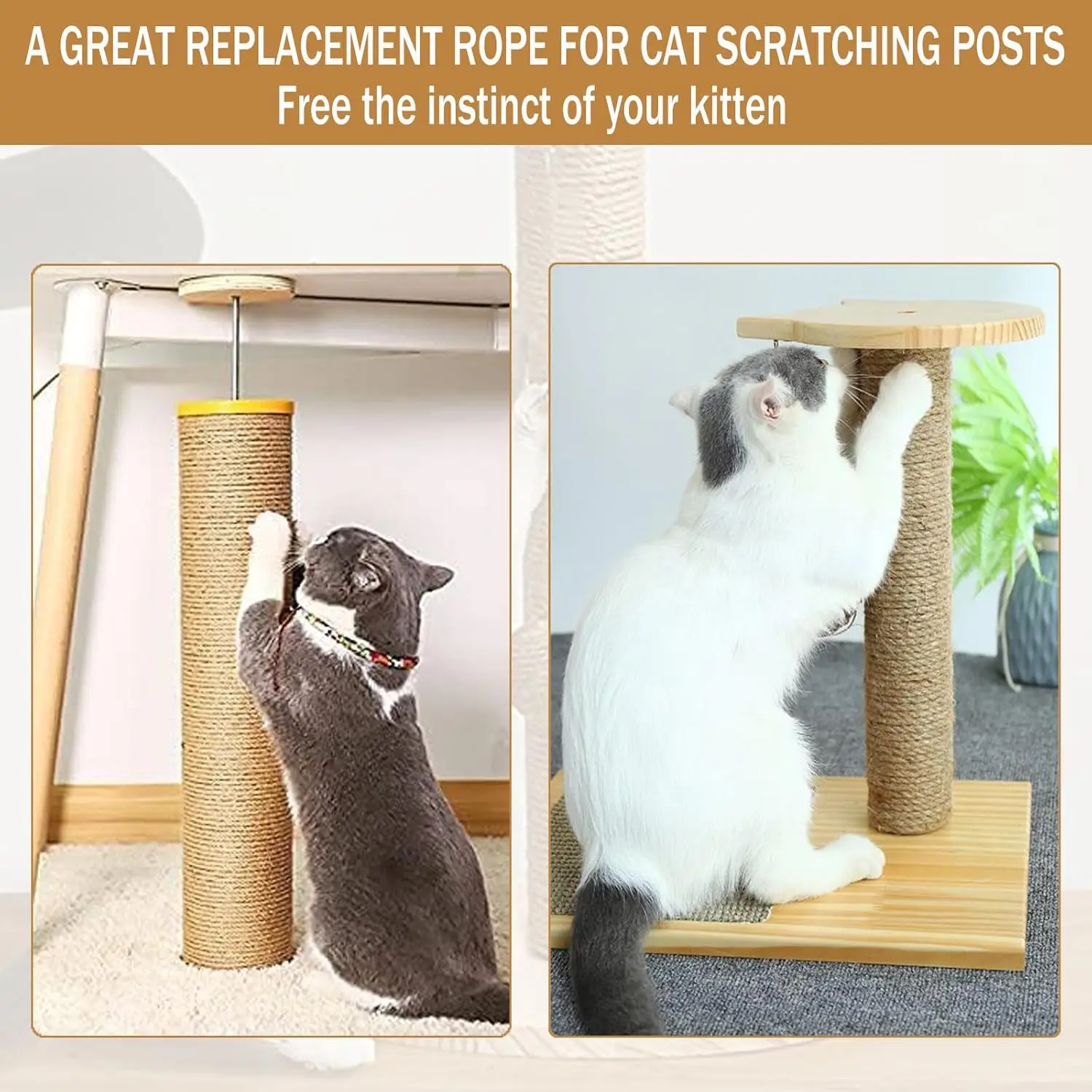 20M Natural Sisal Rope Cat Scratcher Rope Tree Scratching DIY Toy Paw Claw Furniture Protector Scratching Post Cat Accessories