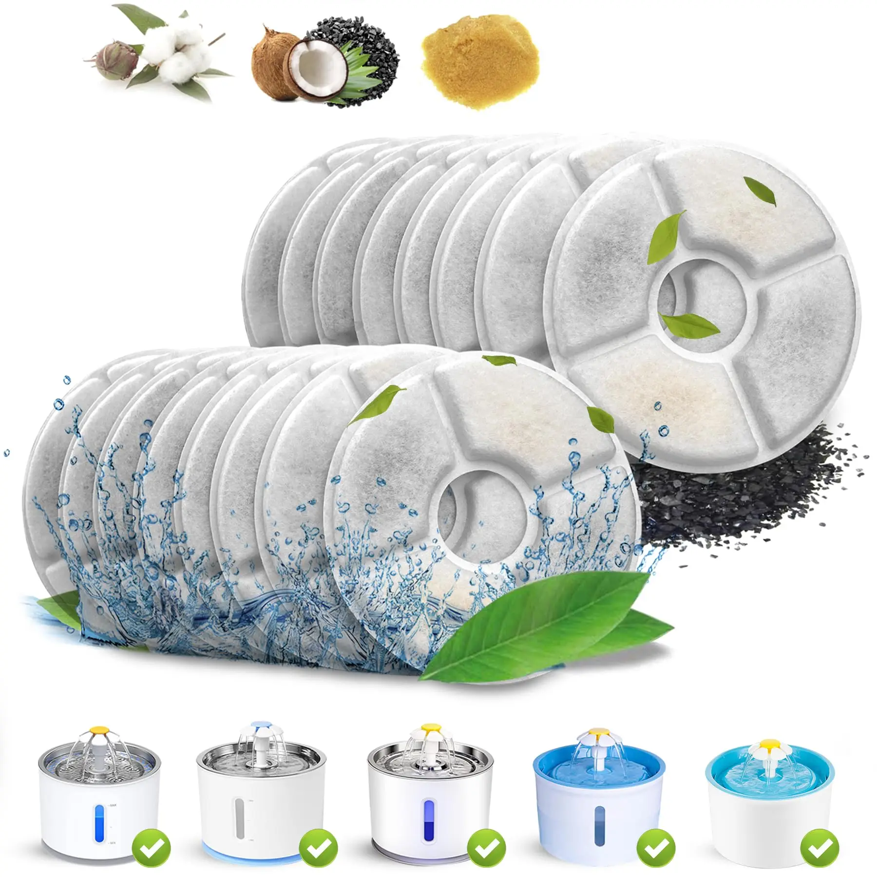 Cat Water Fountain Filter Replacement,4/8/12pcs Round Carbon Filters Set for Automatic Pet Fountain Multiple Filtration System