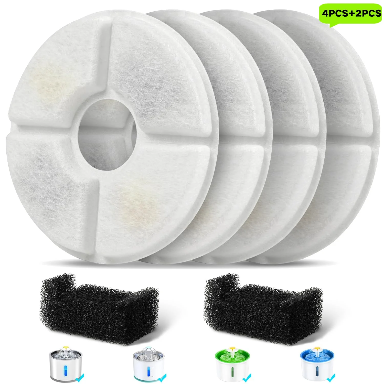 Cat Water Fountain Filter Replacement,4/8/12pcs Round Carbon Filters Set for Automatic Pet Fountain Multiple Filtration System