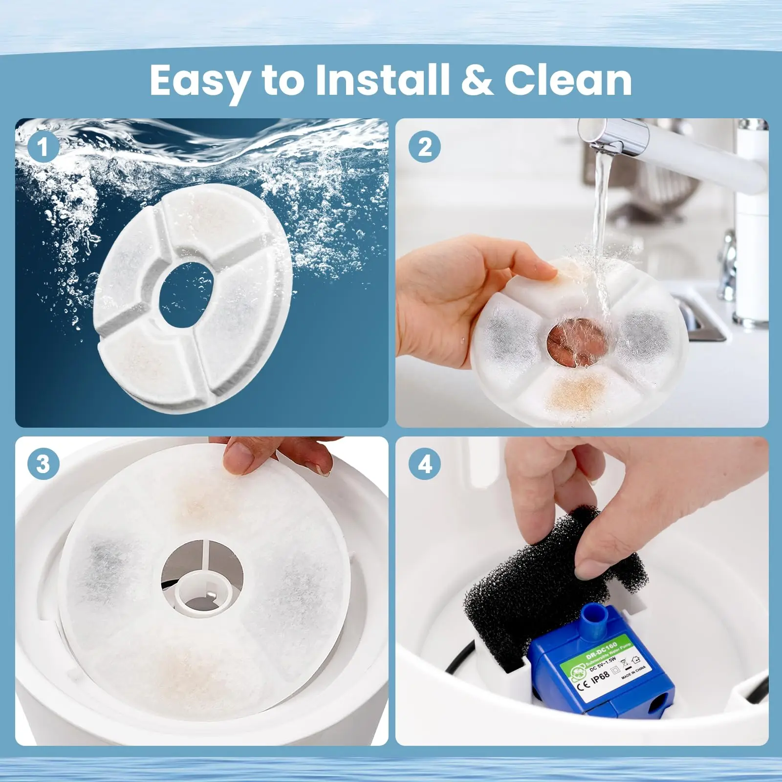 Cat Water Fountain Filter Replacement,4/8/12pcs Round Carbon Filters Set for Automatic Pet Fountain Multiple Filtration System