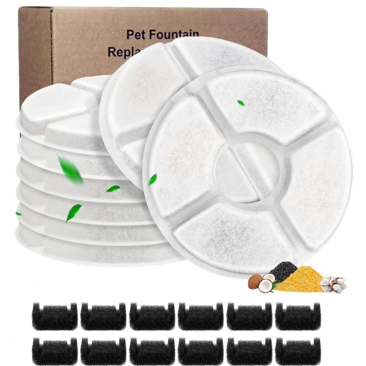 Cat Water Fountain Filter Replacement,4/8/12pcs Round Carbon Filters Set for Automatic Pet Fountain Multiple Filtration System