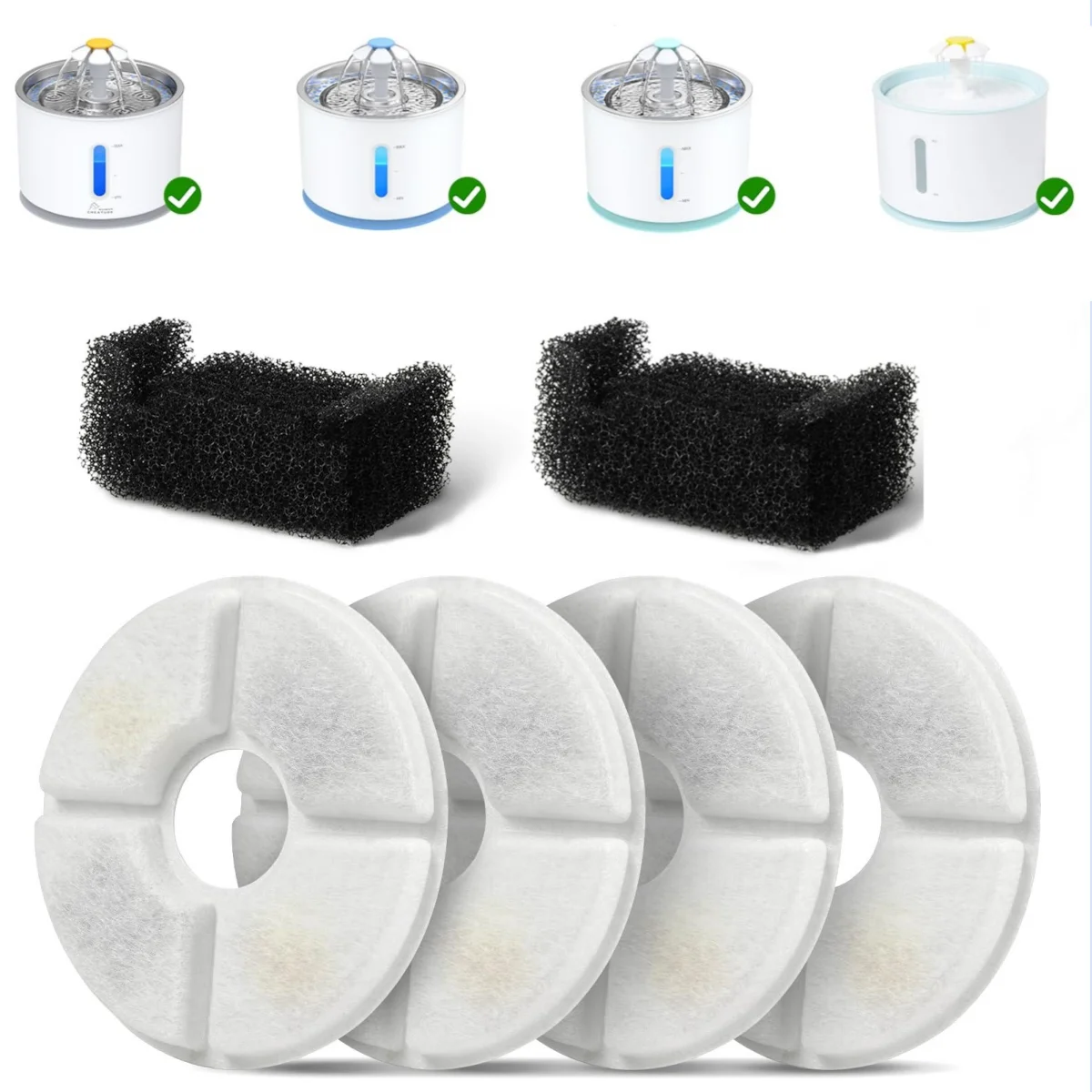 Cat Water Fountain Filter Replacement,4/8/12pcs Round Carbon Filters Set for Automatic Pet Fountain Multiple Filtration System