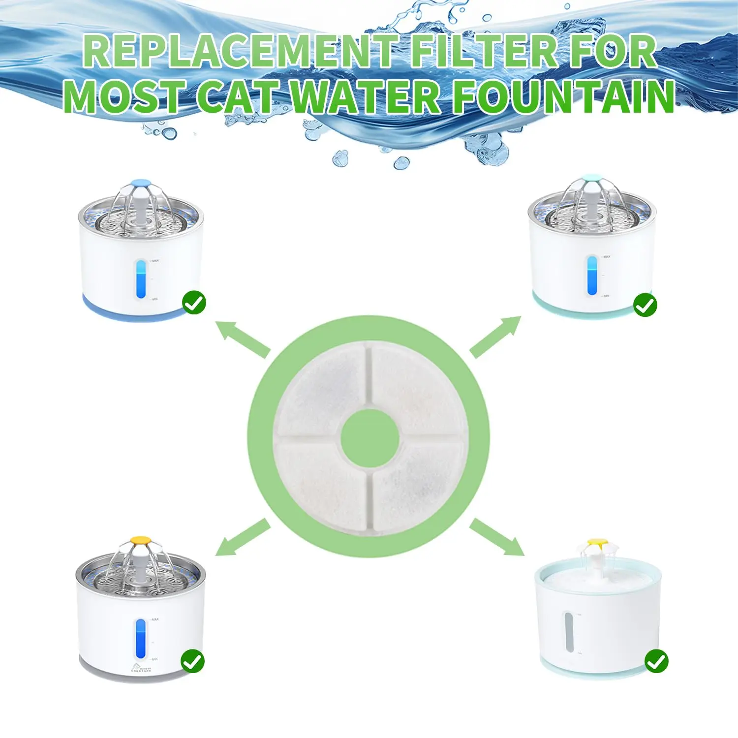 Cat Water Fountain Filter Replacement,4/8/12pcs Round Carbon Filters Set for Automatic Pet Fountain Multiple Filtration System