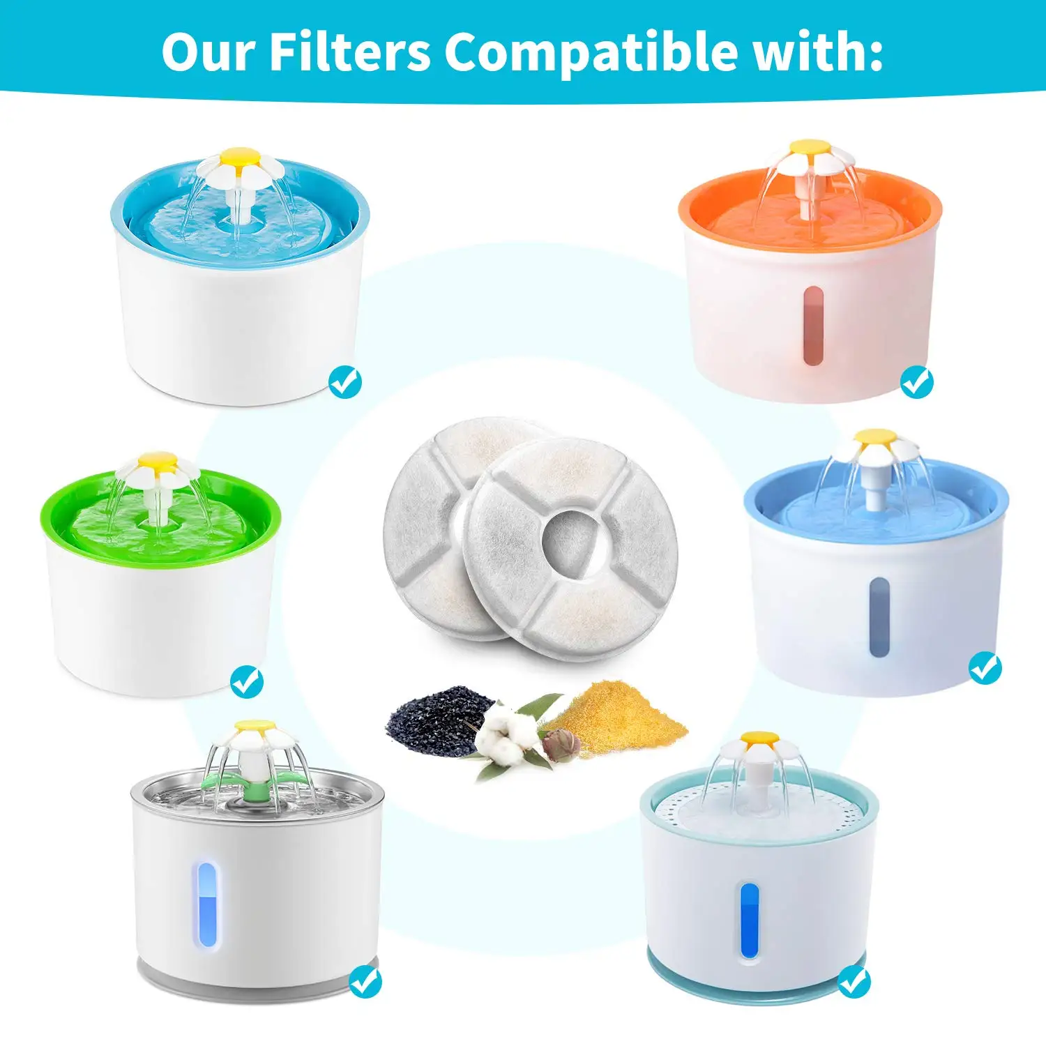 Cat Water Fountain Filter Replacement,4/8/12pcs Round Carbon Filters Set for Automatic Pet Fountain Multiple Filtration System
