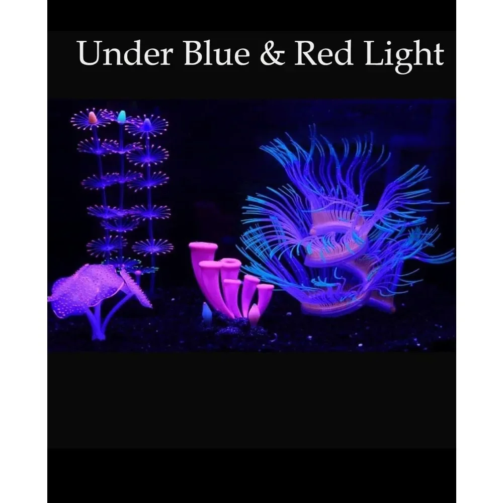 Aquarium Fish Tank Decorations with Fluorescence Effect Silicone Glow Artificial Ornament Coral Reef Plants for Aquarium Fish