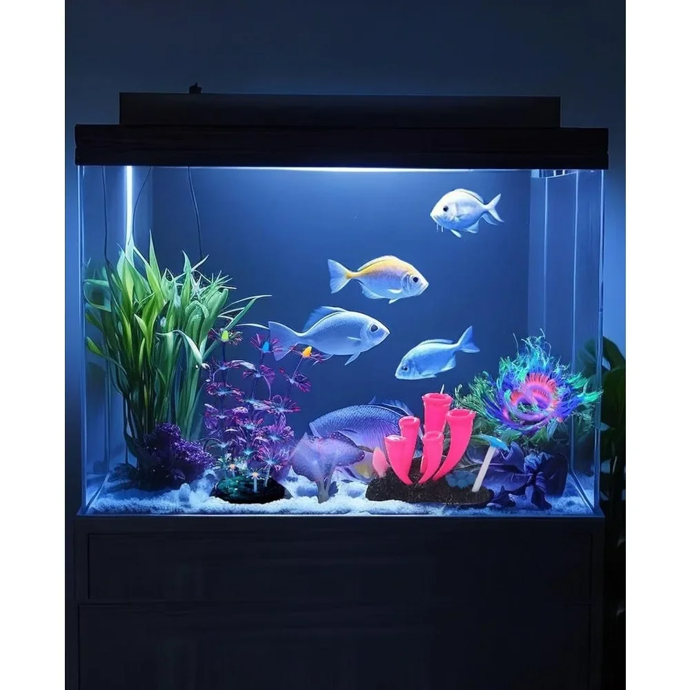 Aquarium Fish Tank Decorations with Fluorescence Effect Silicone Glow Artificial Ornament Coral Reef Plants for Aquarium Fish