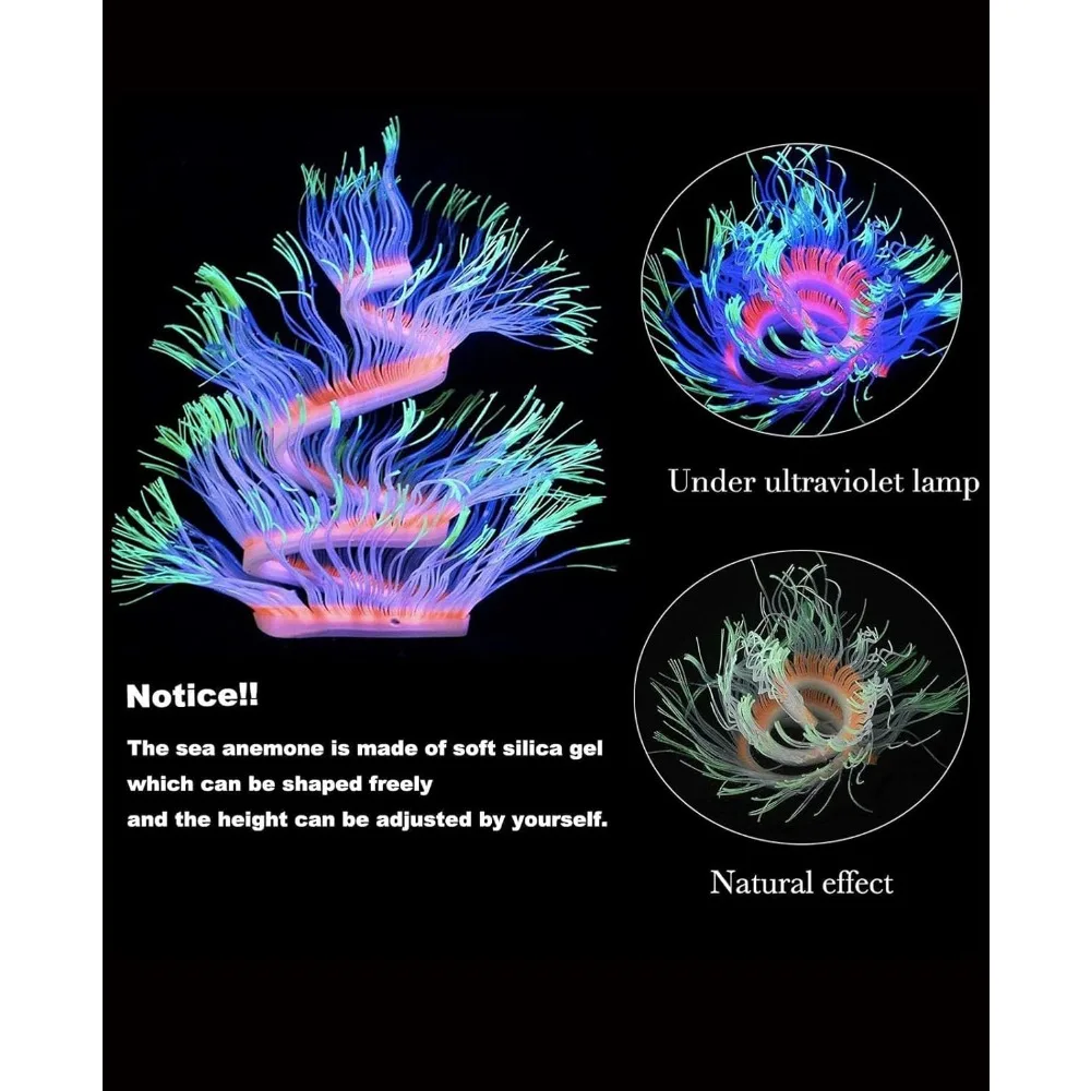 Aquarium Fish Tank Decorations with Fluorescence Effect Silicone Glow Artificial Ornament Coral Reef Plants for Aquarium Fish