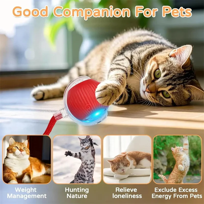 Dog Cat Interactive Ball Toy Automatic Rolling Ball Faux Tail Rechargeable Smart Pet Electric Toy Dog Cat Training Imitate Mouse