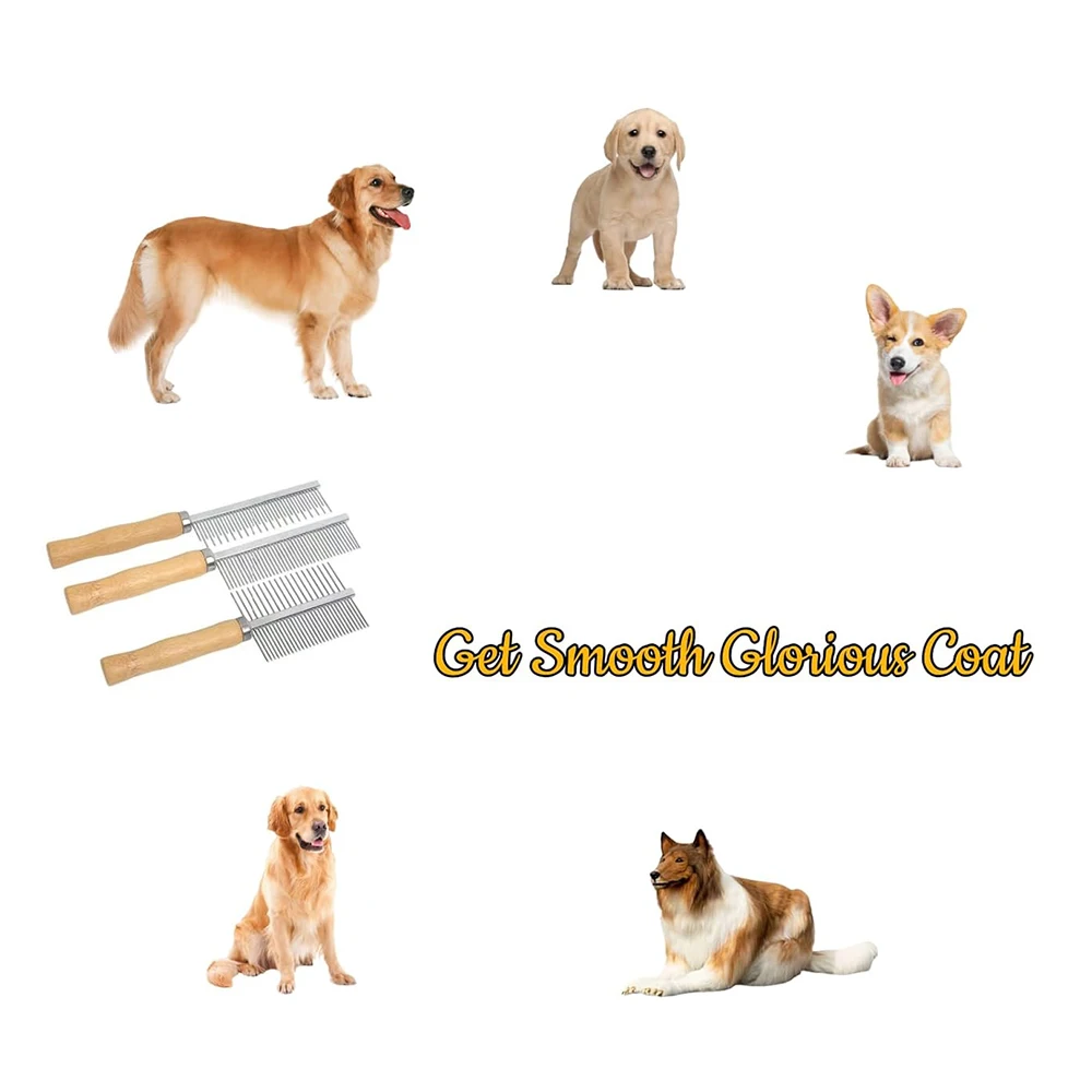 1Pcs Pet Wooden Handle Comb Cats/Dogs Stainless Steel Beauty Comb Pet Hair Removal Cleaning Tool Portable Dog Massage Accessory