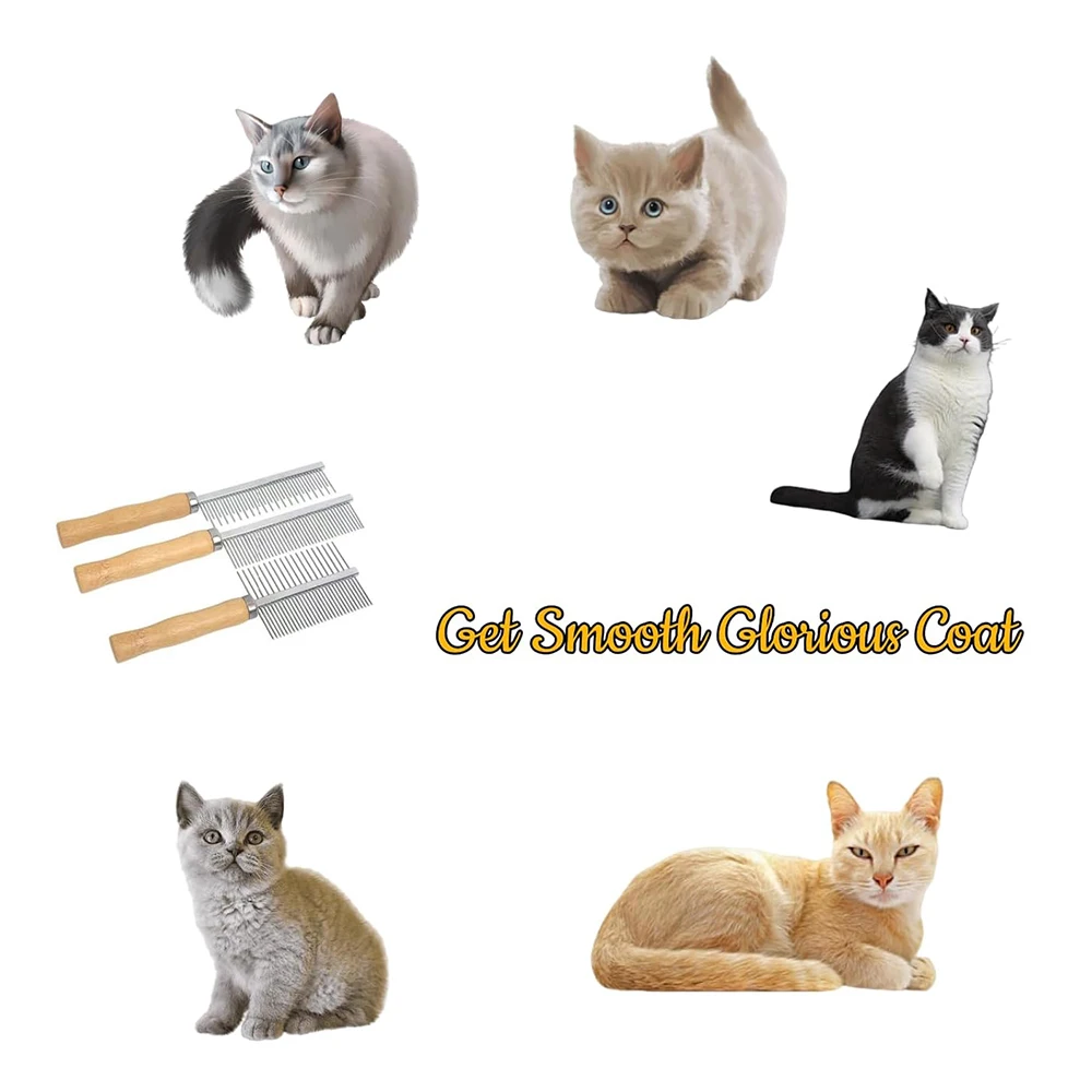 1Pcs Pet Wooden Handle Comb Cats/Dogs Stainless Steel Beauty Comb Pet Hair Removal Cleaning Tool Portable Dog Massage Accessory
