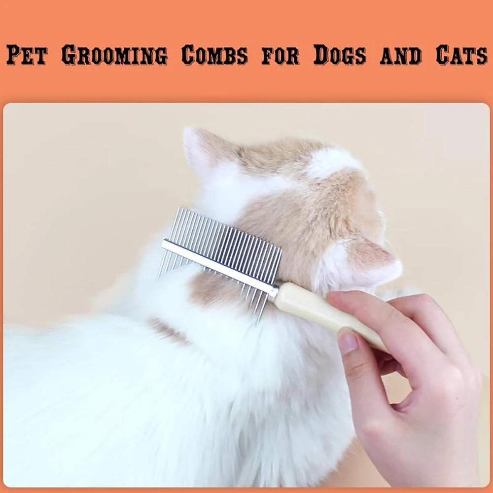 1Pcs Pet Wooden Handle Comb Cats/Dogs Stainless Steel Beauty Comb Pet Hair Removal Cleaning Tool Portable Dog Massage Accessory