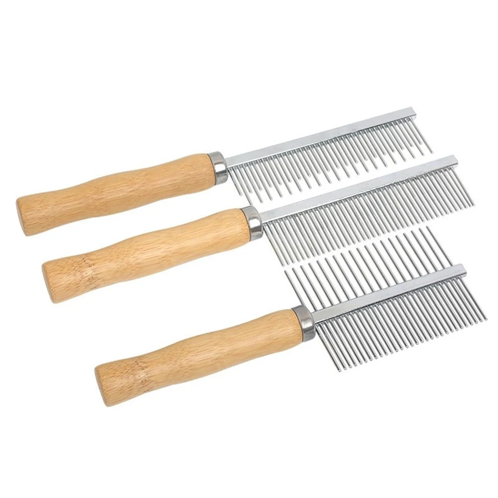 1Pcs Pet Wooden Handle Comb Cats/Dogs Stainless Steel Beauty Comb Pet Hair Removal Cleaning Tool Portable Dog Massage Accessory