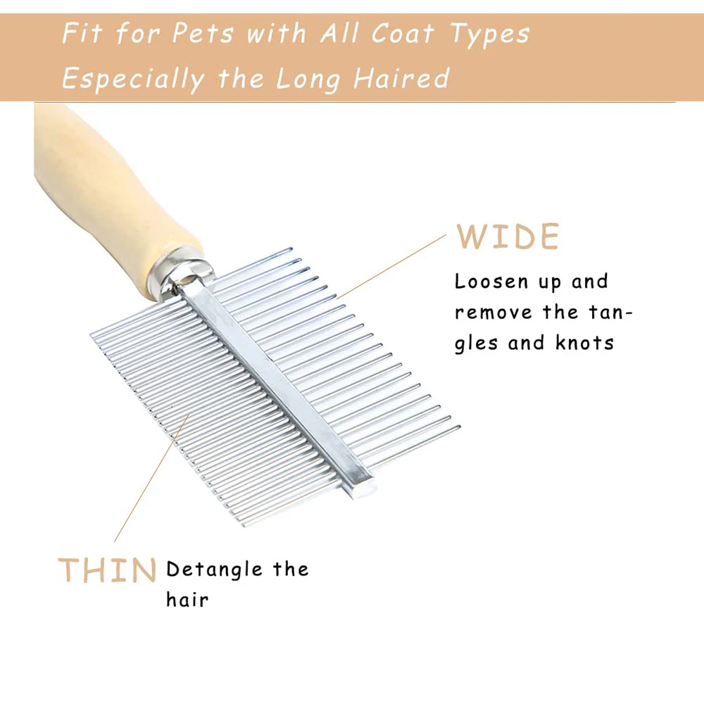 1Pcs Pet Wooden Handle Comb Cats/Dogs Stainless Steel Beauty Comb Pet Hair Removal Cleaning Tool Portable Dog Massage Accessory