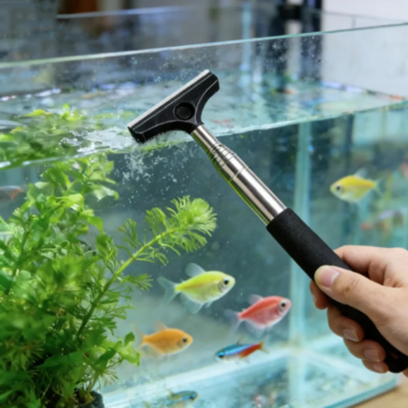 Telescopic Aquarium Scraper Brush Multi-Purpose Cleaning Tool for Algae And Debris Removal Adjustable Reach for Fish Tank