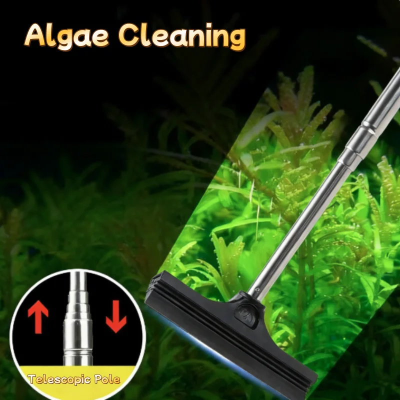 Telescopic Aquarium Scraper Brush Multi-Purpose Cleaning Tool for Algae And Debris Removal Adjustable Reach for Fish Tank