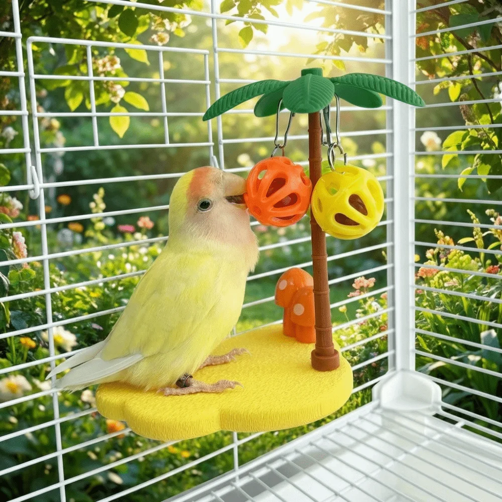 Coconut-shaped Bird Perch Stand Detachable Funny Parrot Play Stands Cartoon Wear Resistant Birdcage Platform