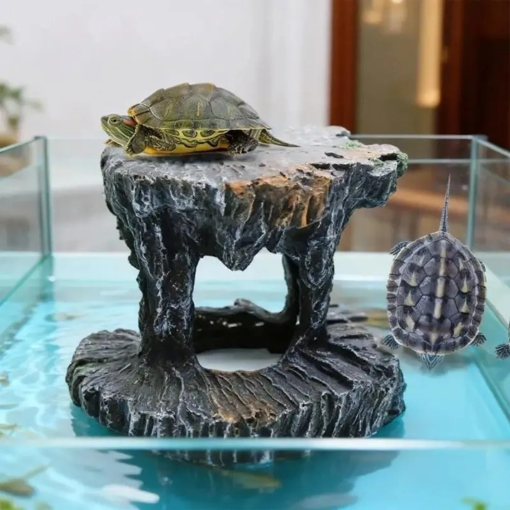 Resin Turtle Basking Platform Sturdy Non-Toxic Reptile Hiding Cave Natural Mountain Cave Artificial Rock Cave Terrarium Decor