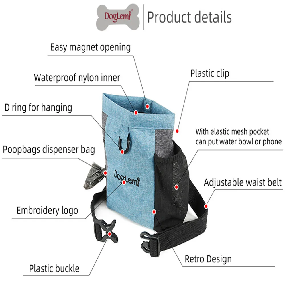 Dog Treat Bag Pet Snack Pouch with Waist Belt Training Walking Portable Outdoor Walking Dog Snack Bag Pet Storage Waist Pack