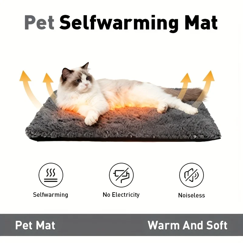Self Warming Cat Bed, Extra Warm Self Heating Pad for Cats & Dogs, Anti-Slip Thermal Pet Mat, Washable Cover, Not Electric, Grey