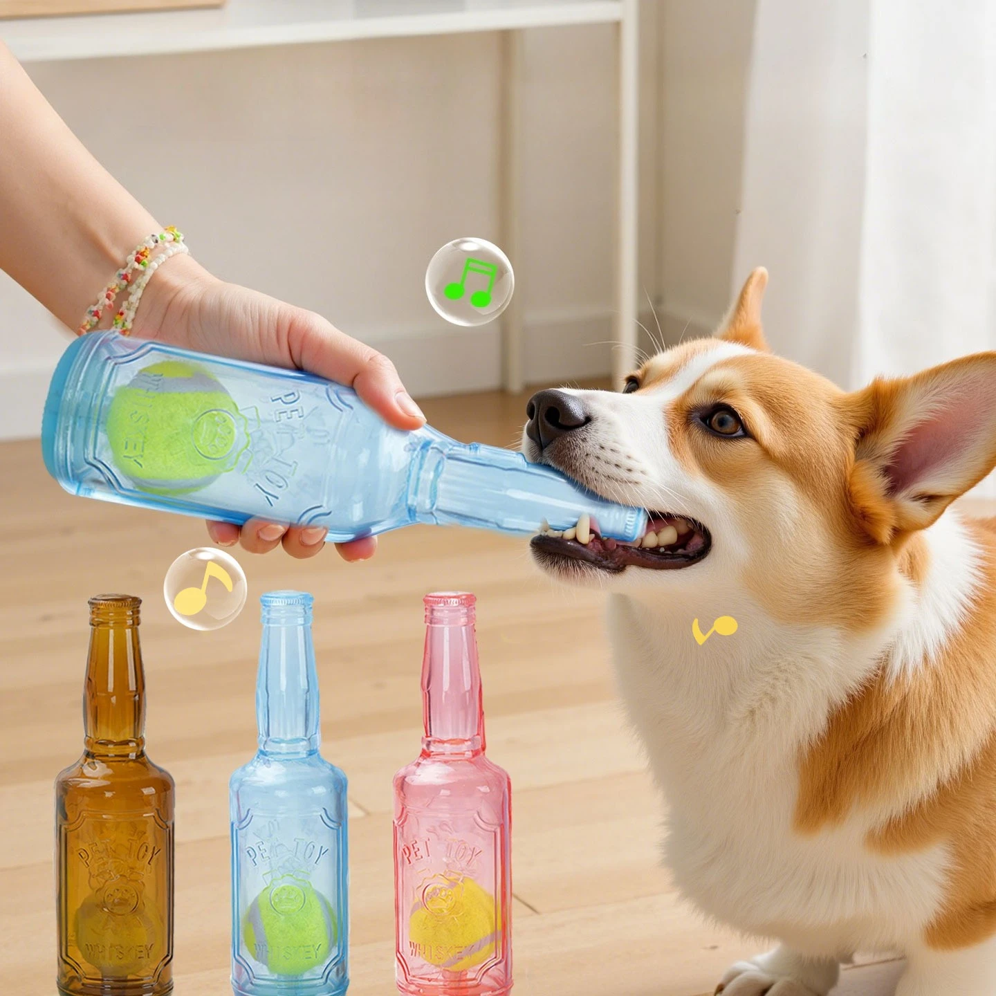 Dog Chew Toy TPR Bite-resistance Beer Bottle with Tennis Ball Toy Puppy Teeth Grinding dog Chewing Squeaky Interactive Toys