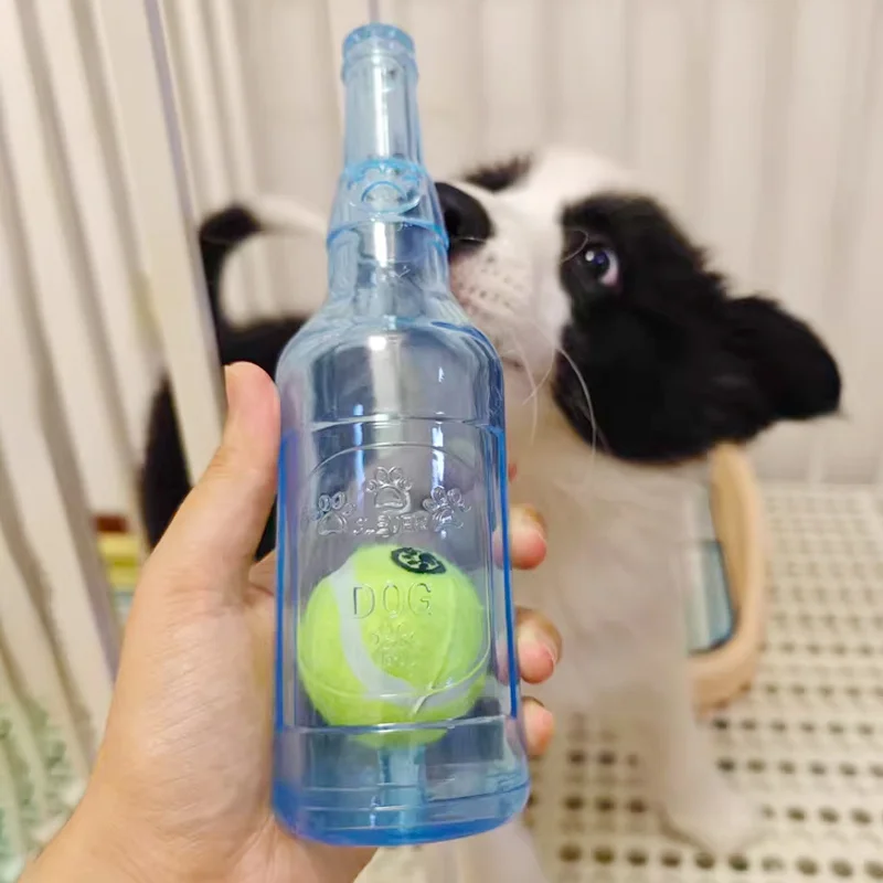 Dog Chew Toy TPR Bite-resistance Beer Bottle with Tennis Ball Toy Puppy Teeth Grinding dog Chewing Squeaky Interactive Toys