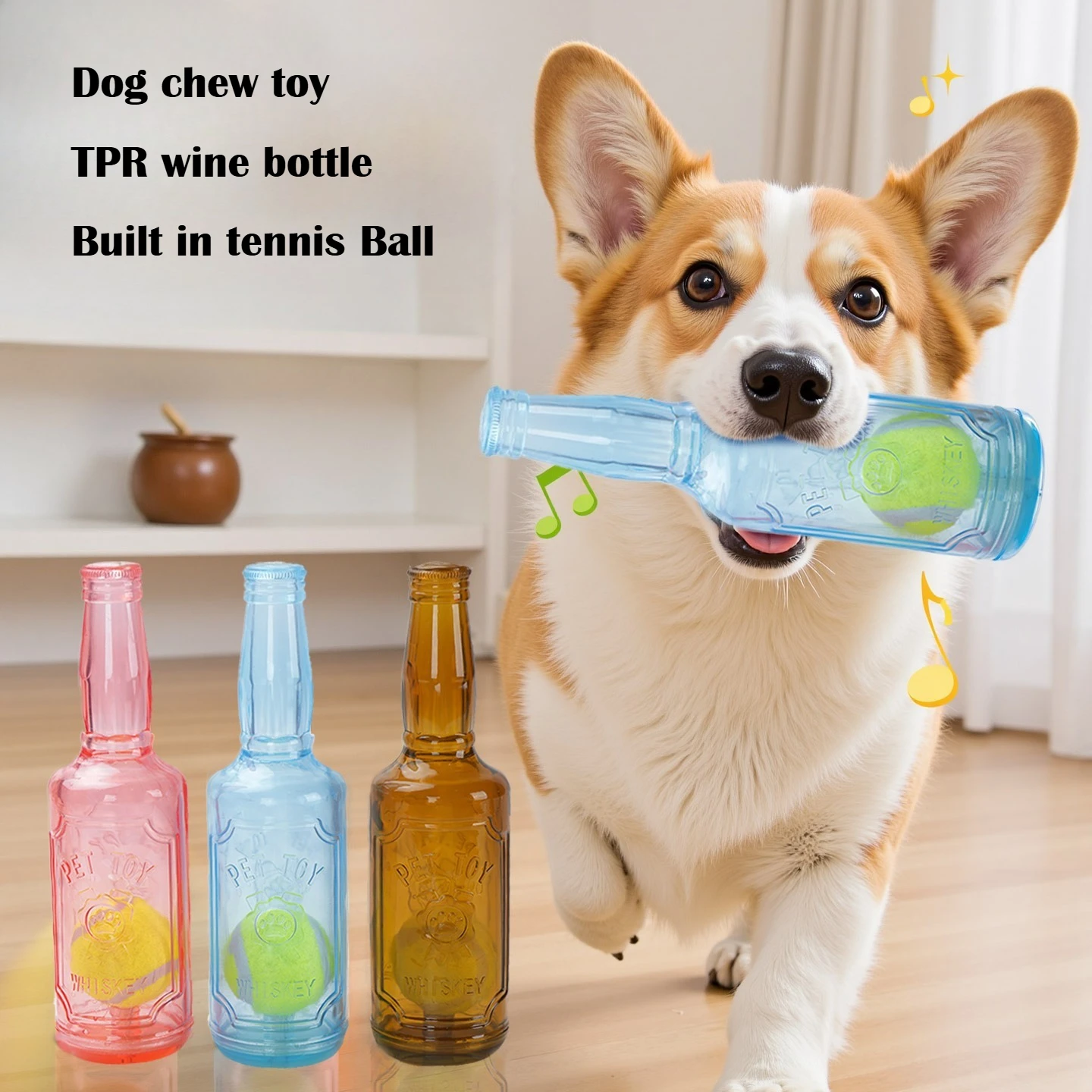 Dog Chew Toy TPR Bite-resistance Beer Bottle with Tennis Ball Toy Puppy Teeth Grinding dog Chewing Squeaky Interactive Toys